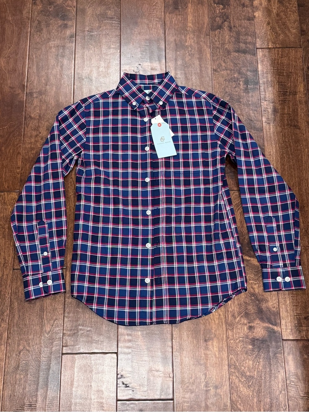 Class Club Boys NWT Navy Blue Button Down Shirt Red White Accents Size 10/12